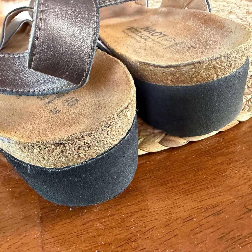 Naot‎ Radiant Copper Metallic Leather Wedge Sandals EU 40 US 9 Hook Loop Strappy - Picture 9 of 9